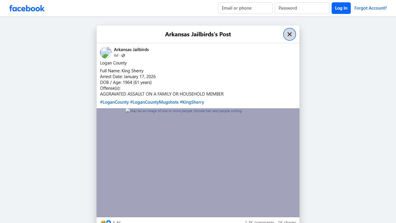 Logan County Full Name: King Sherry... - Arkansas Jailbirds Facebook